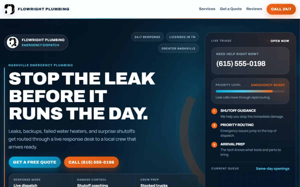 FlowRight Plumbing website preview