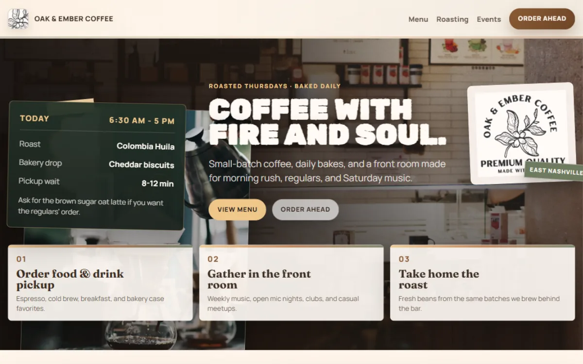 Oak and Ember Coffee Co. website preview