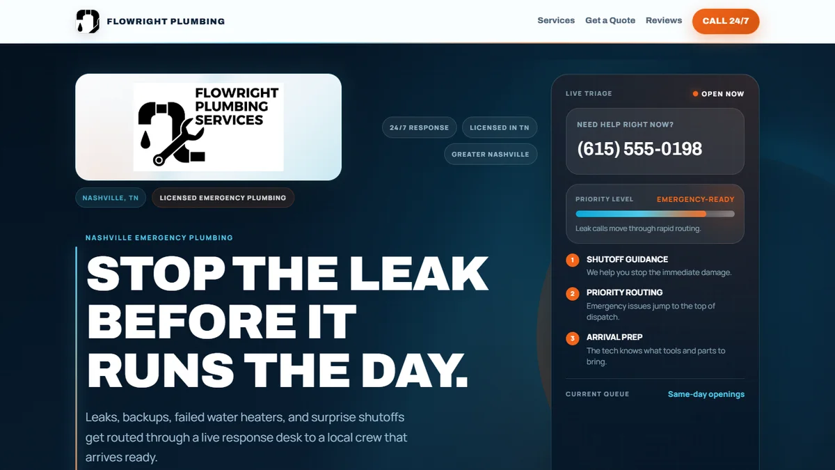 FlowRight Plumbing homepage hero thumbnail