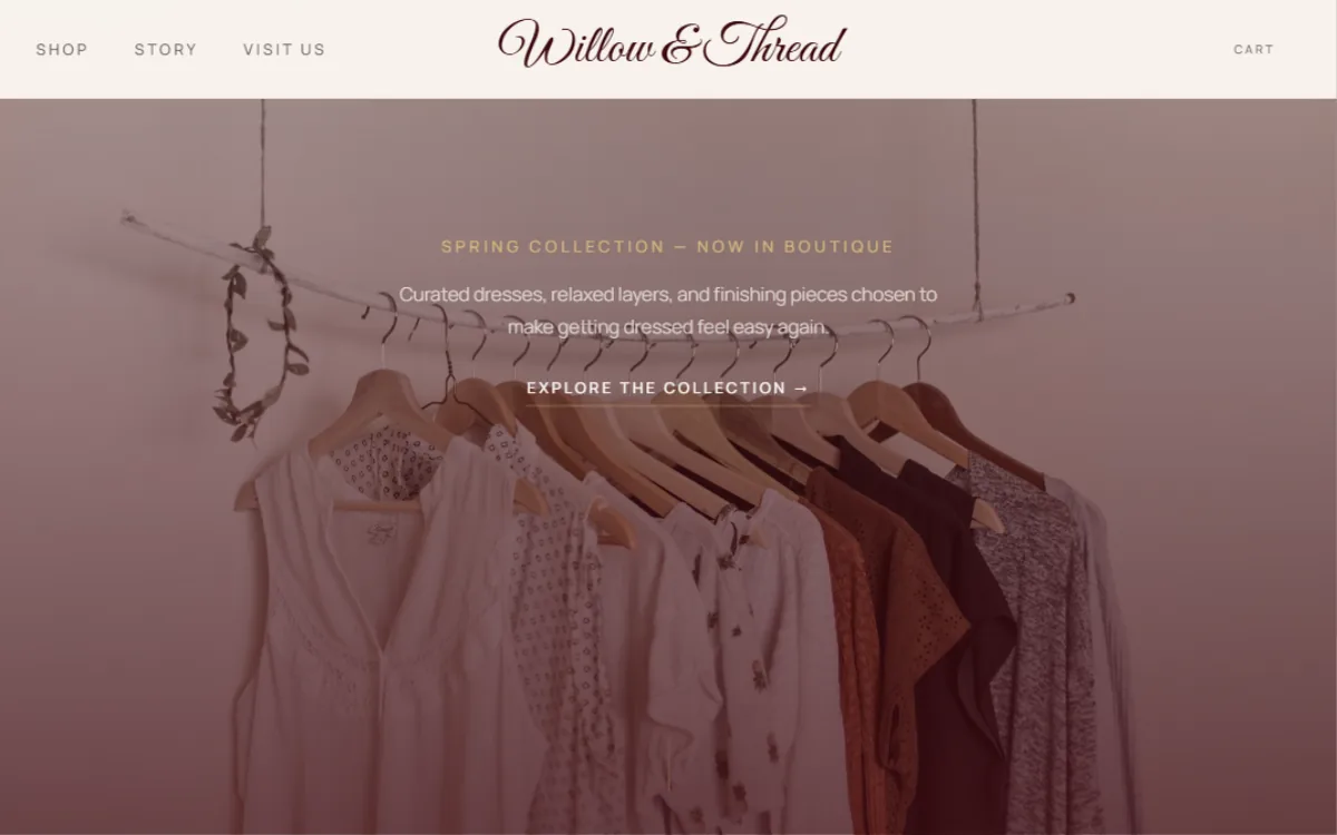 Willow and Thread boutique website preview